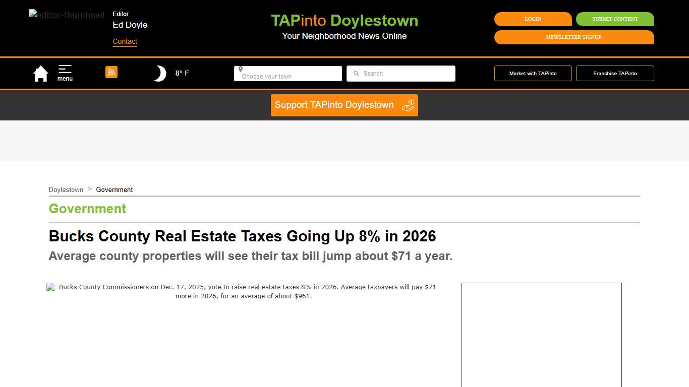 Bucks County Real Estate Taxes Going Up 8% in 2026 Doylestown, PA News TAPinto TAPinto