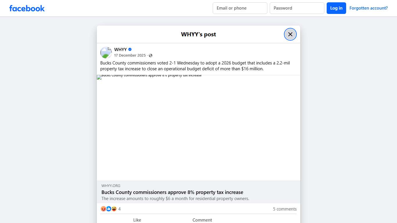 WHYY - Bucks County commissioners voted 2-1 Wednesday to... Facebook